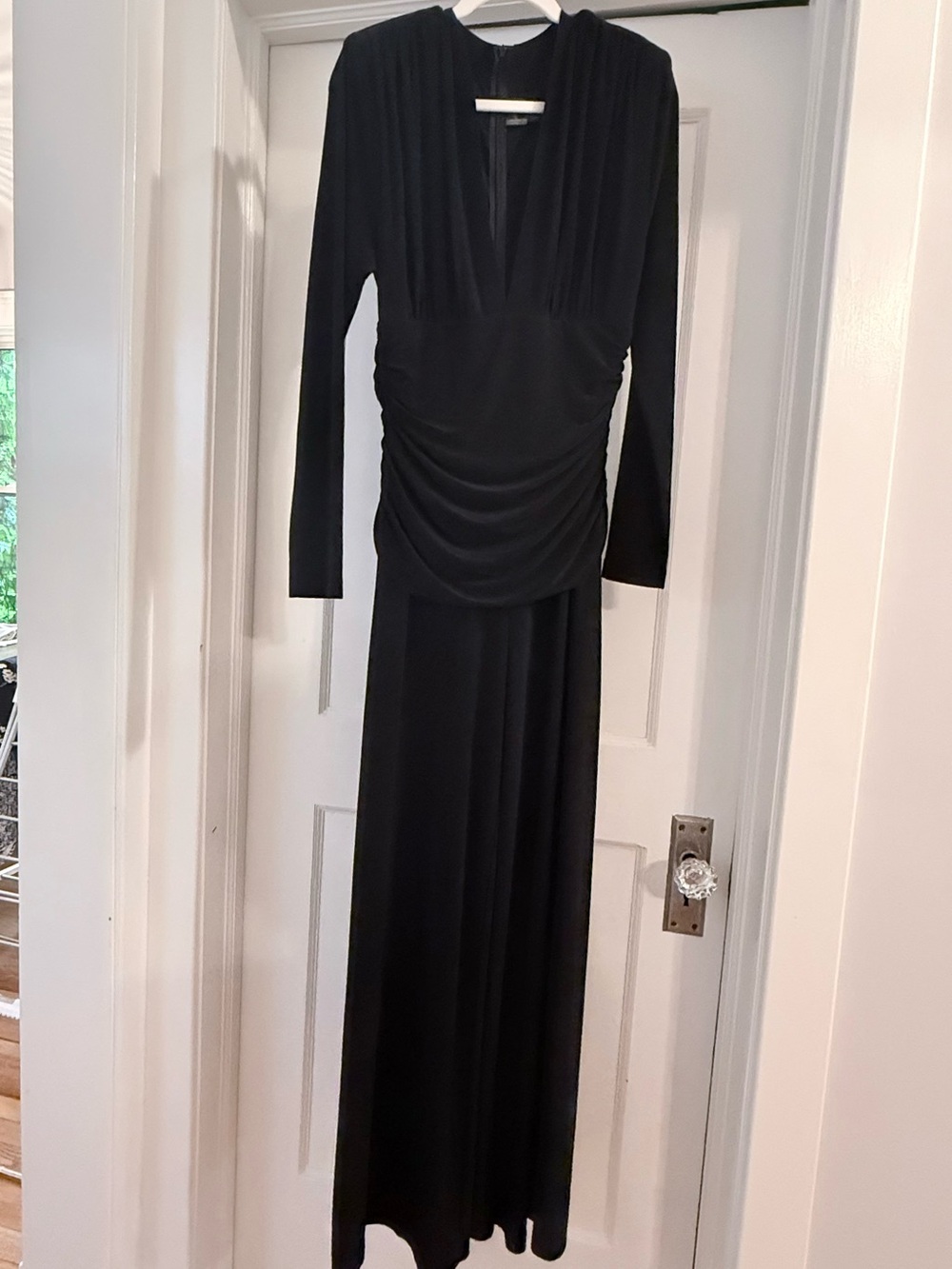 Norma Kamali Black Long-Sleeve Ruched Maxi Jumpsuit